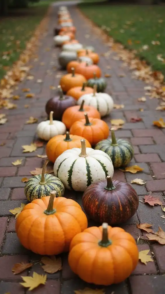 Line Your Walkway With Pumpkins and Gourds in Varying Sizes